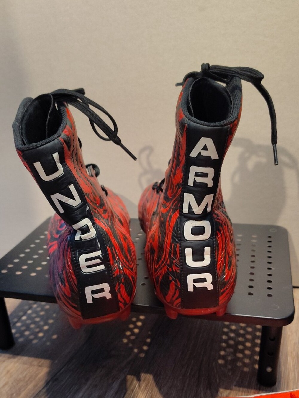Under Armour Red and Black Athletic Cleats - Picture 2 of 6